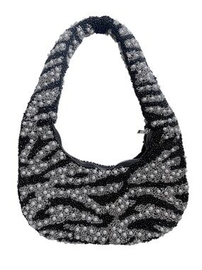 Beaded Cream Black Zebra Crystal Pearl Embellished Evening Satchel Made in India